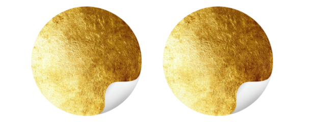 Two circular gold-toned textured stickers