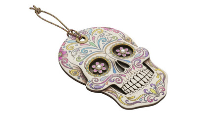 Fototapeta premium Ornate sugar skull decoration isolated on transparent background