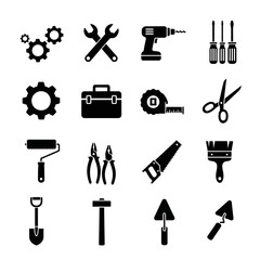 A series of black and white wrench tool icons. Vector icon set. Isolated on a white background.