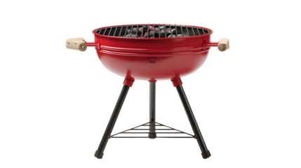 Classic round barbecue grill with fire and charcoal for outdoor cooking