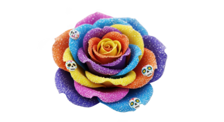 Colorful sugar rose with skull decorations isolated on transparent background