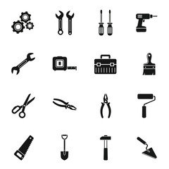 A series of black and white wrench tool icons. Vector icon set. Isolated on a white background.