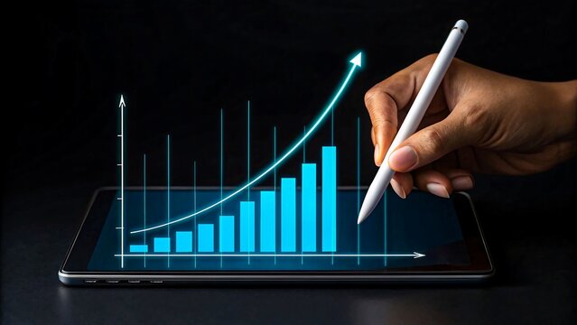 Digital tablet with stylus showing upward growth chart and analytics data
- Powered by Adobe