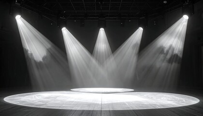 Empty stage bathed in spotlights