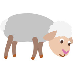 Cartoon Sheep Grazing on Transparent Background Simple Flat Design