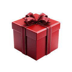 Obraz premium Red gift box with a maroon ribbon and bow