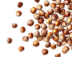 Hazelnuts scattered on a dark background