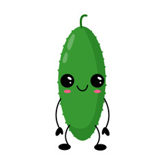 Cute cucumber kawaii character smiling illustration