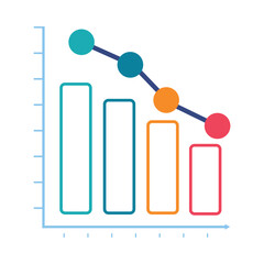 Declining business performance downtrend chart with bar graph and connected data points vector
