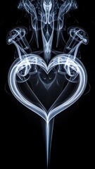 Heart-shaped smoke design,  symmetrical, on black