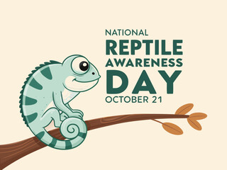 Celebrate National Reptile Awareness Day on October 21st with a Cute Cartoon Chameleon on a Branch cartoon