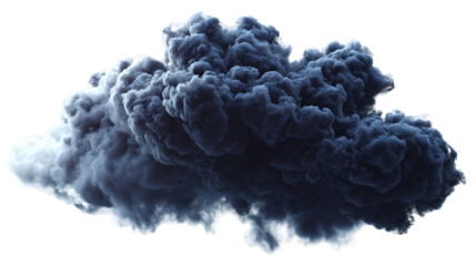 Dense dark smoke cloud isolated on white background for design and print