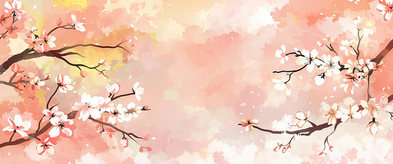 Fototapeta premium 美しい和風の桜梅背景イラスト AI生成画像
