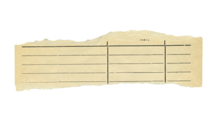 Lined tear paper texture. Vintage torn piece of aged frayed paper. Old antique ripped sheet paper isolated.	