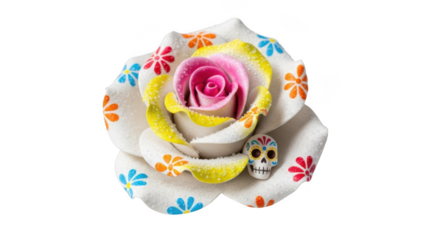 Day of the dead sugar skull rose isolated on transparent background