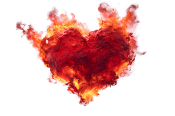 Fiery heart with smooth crimson texture surrounded by flames for romantic design
