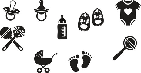 Baby care essentials in black and white vector illustration design