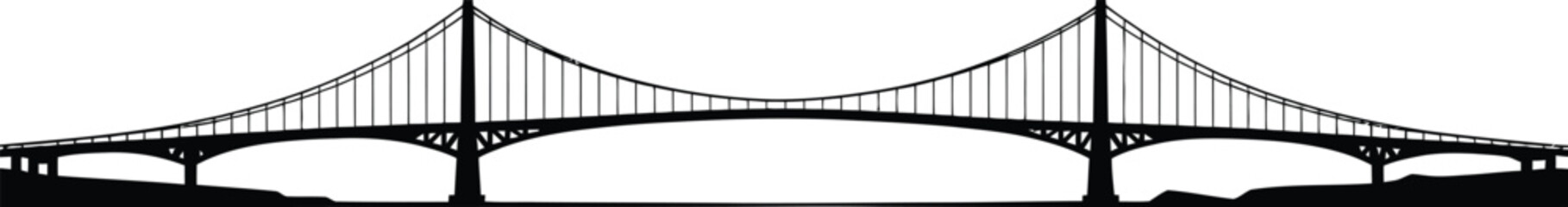 Confederation Bridge is one of the most famous bridges in Canada, black and white, white background, vector Silhouette 