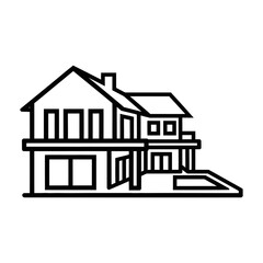 Minimalist Black Line Art House Icon with Multiple Windows and Balcony