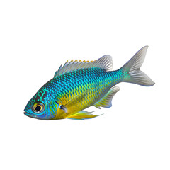 Fototapeta premium Vibrant blue and yellow tropical fish against a black background