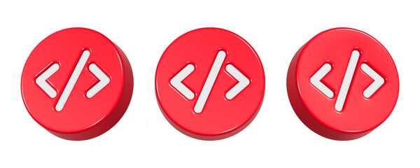 markup code icon 3d rendering in red color