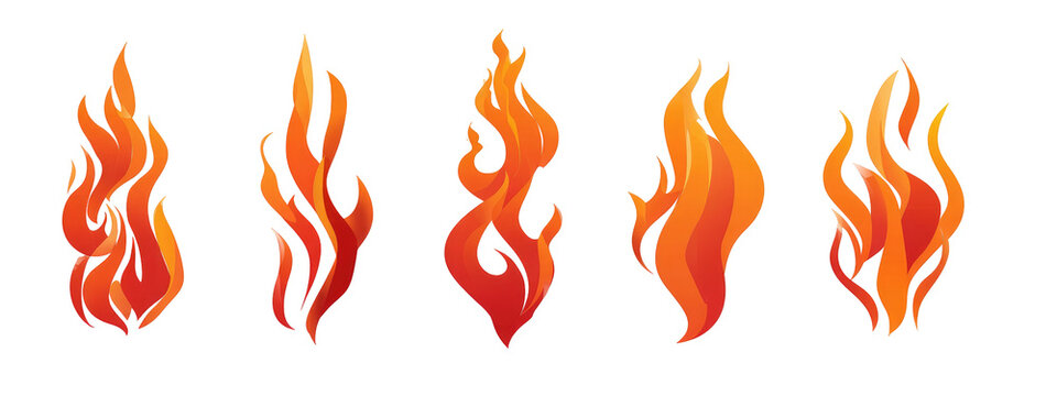 Five stylized fire flames against a black background