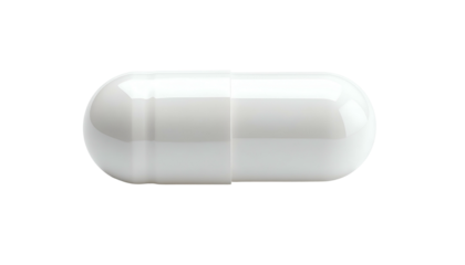 Isolated, pristine white capsule with rounded ends, divided in half, on a black background