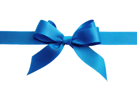 A vibrant blue satin ribbon with a bow
