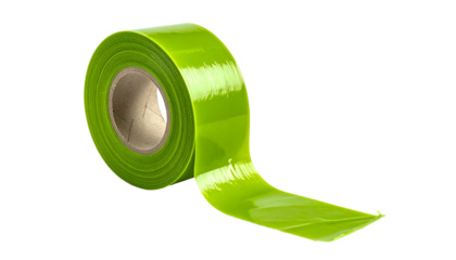 A roll of bright green, glossy electrical tape with a peeled-back section
