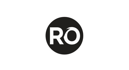 Modern ro logo design simple minimalist bold white letters inside black circle emblem