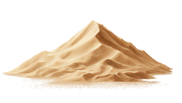 A large pile of tan sand, sculpted into a peak