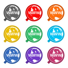 Domain Name Registration Globe icon isolated on white background. Set icons colorful