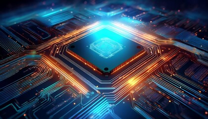 Fototapeta premium glowing ai chip on a futuristic circuit board