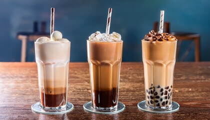 chilled creamy concoctions tower in glassy fresco icy latte symphony echoing coffee day and boba festival cheer