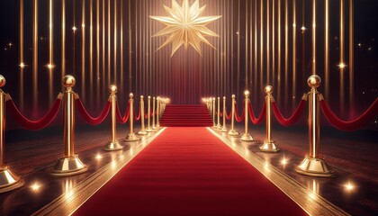 red carpet award ceremony golden star elegant 3d render luxurious success