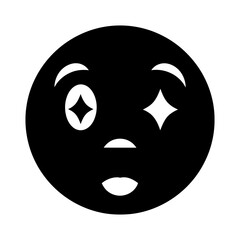 Black and White Emoji Icon with Sparkling Eyes and Open Mouth