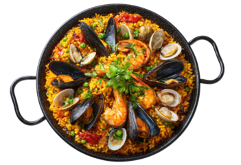Seafood paella in a black pan (3)