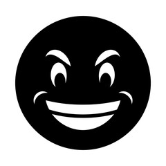 Evil Black Smiley Face Icon with White Grin and Expressive Eyes
