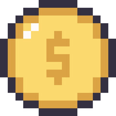 pixel illustration of a gold coin with dollar sign