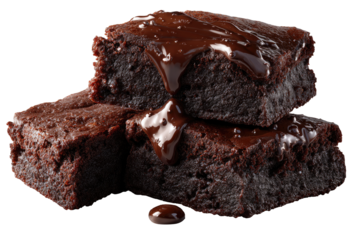 Stacked brownies drizzled with rich dark chocolate