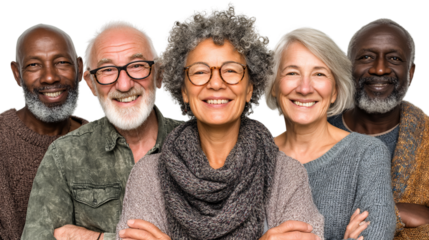 Diverse group of happy older adults smiling together for portrait