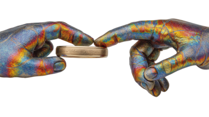 Colorful Hands Reaching Toward Golden Ring Connection Concept