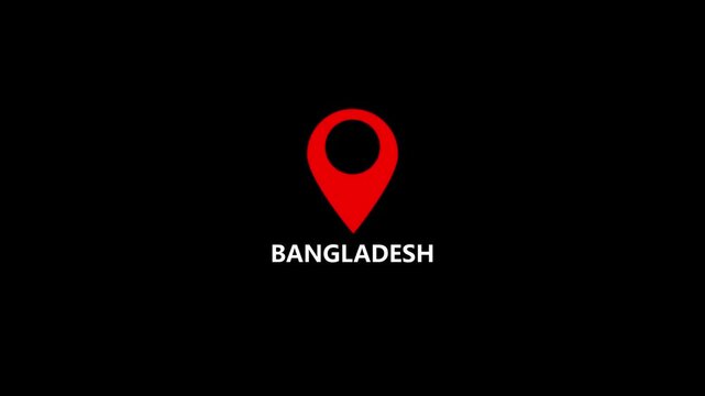 Bangladesh map label with location pin symbol. Bangladesh name with location icon animation .