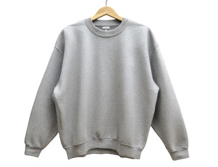 Gray crew neck sweatshirt on hanger