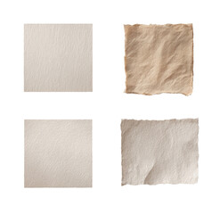 Four square, textured paper pieces, two light beige and two tan