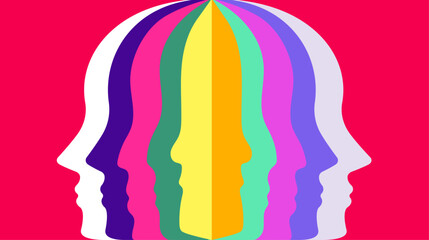 Many faces personality mental health issues illustration