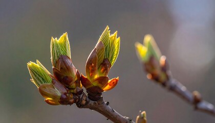 Fresh spring leaves emerging