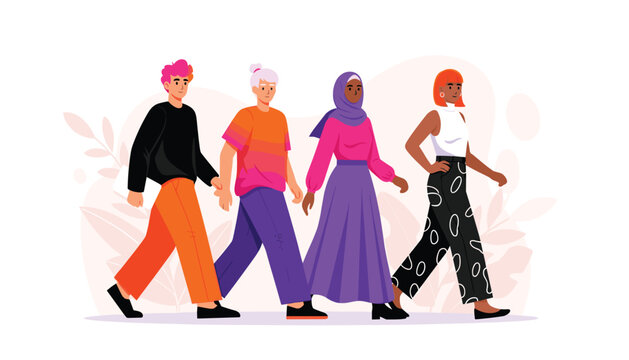 Vector art of diverse group of people walking together, representing unity and inclusivity