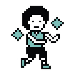 Fototapeta premium Pixel cartoon exercise run 8bit character man boy run running jog cardio lifestyle decor life style male jog marathon exercise 8 bit vector.