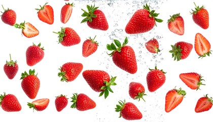 Fresh strawberries in water splashes